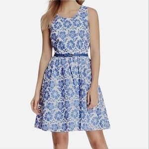 NWT Yumi London Blue & White Floral Brocade Lace Dress Anthropologie Party 10